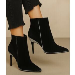 Jimmy Choo 7 Brecken 100 Crystal Embellished Suede Ankle Boots Crystal Black 37